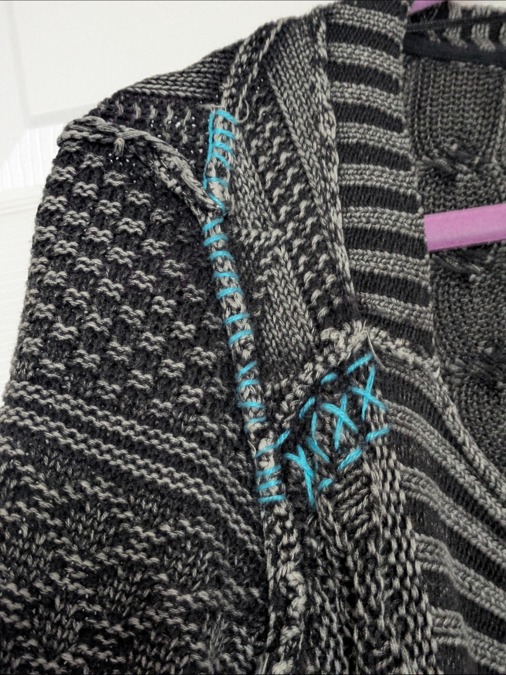 Free People All Washed Out Cardigan Sweater Grey Black with Blue Stitching XS - Picture 5 of 9